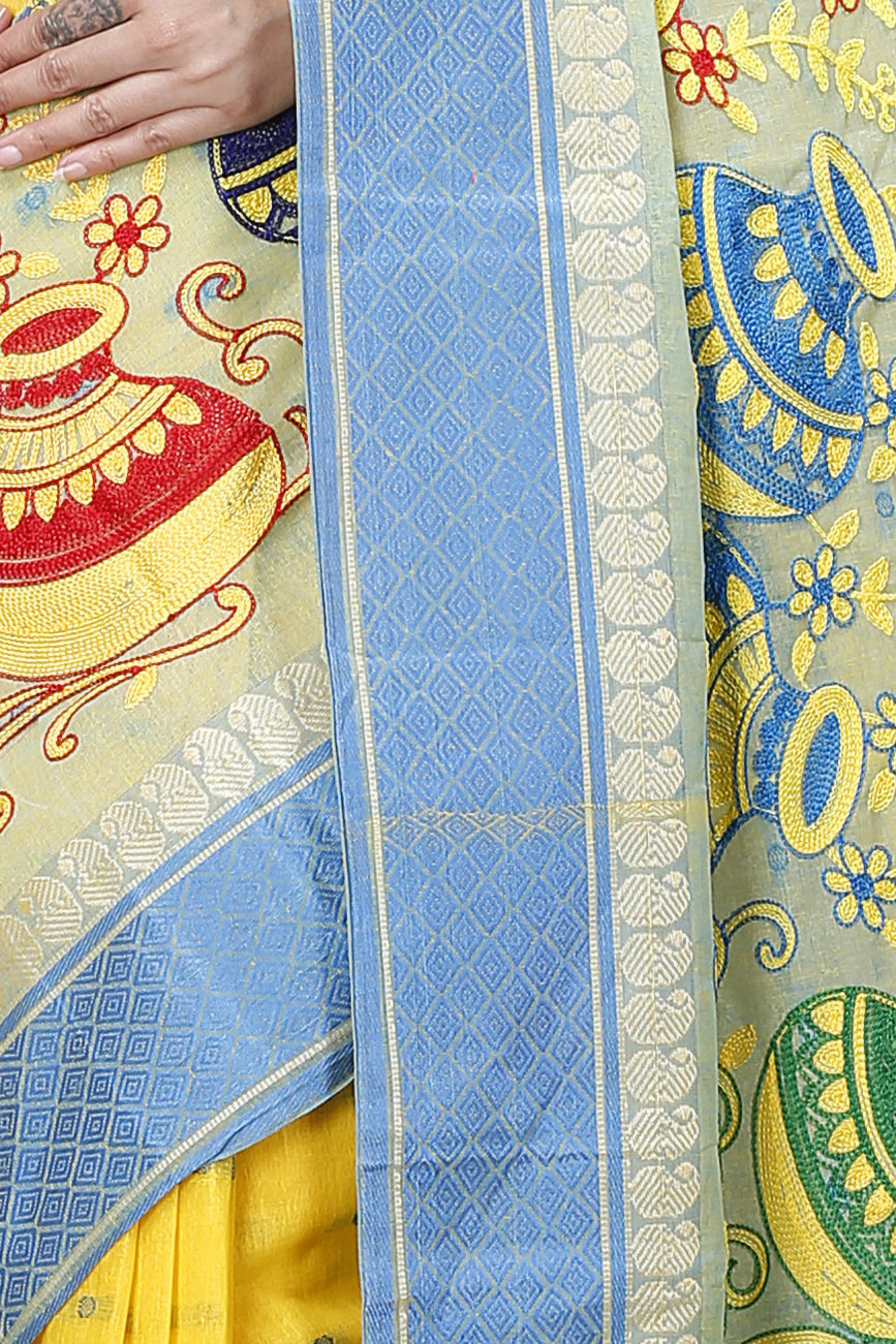 Light Yellow Pure Cotton Embi_Ganga_Buti Tant Embroidery (1003)